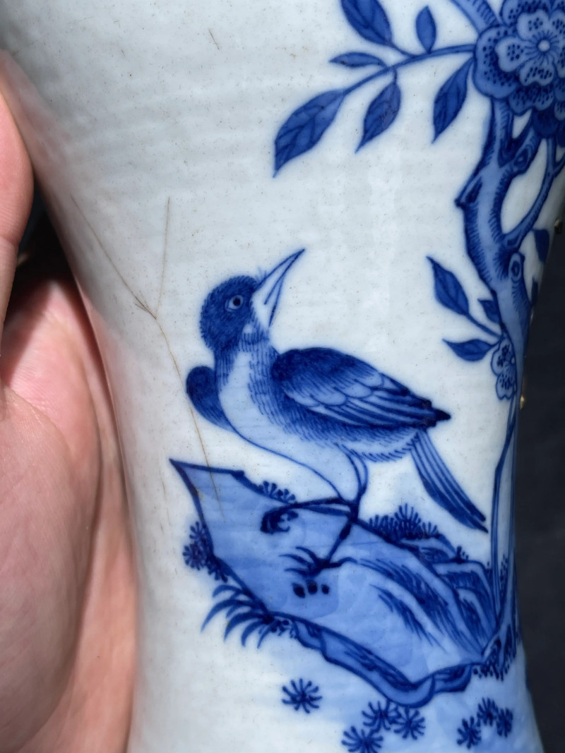 清乾隆 青花花鸟纹广口尊 - 图4