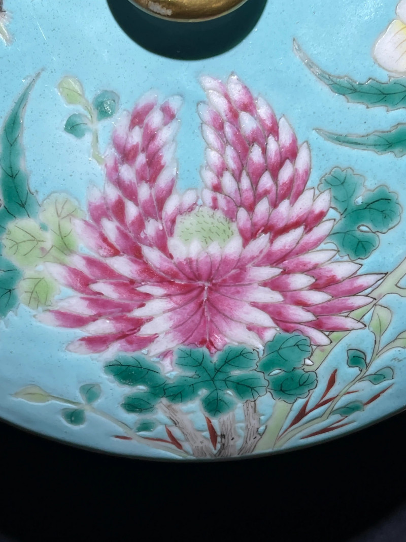 清光绪 松石绿地粉彩花鸟纹温锅 - 图22