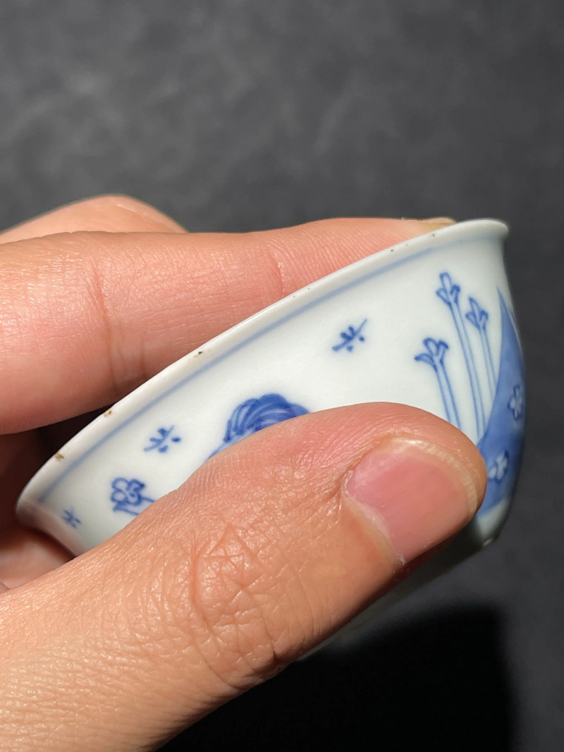 清雍正 青花鸡缸杯一对 - 图11
