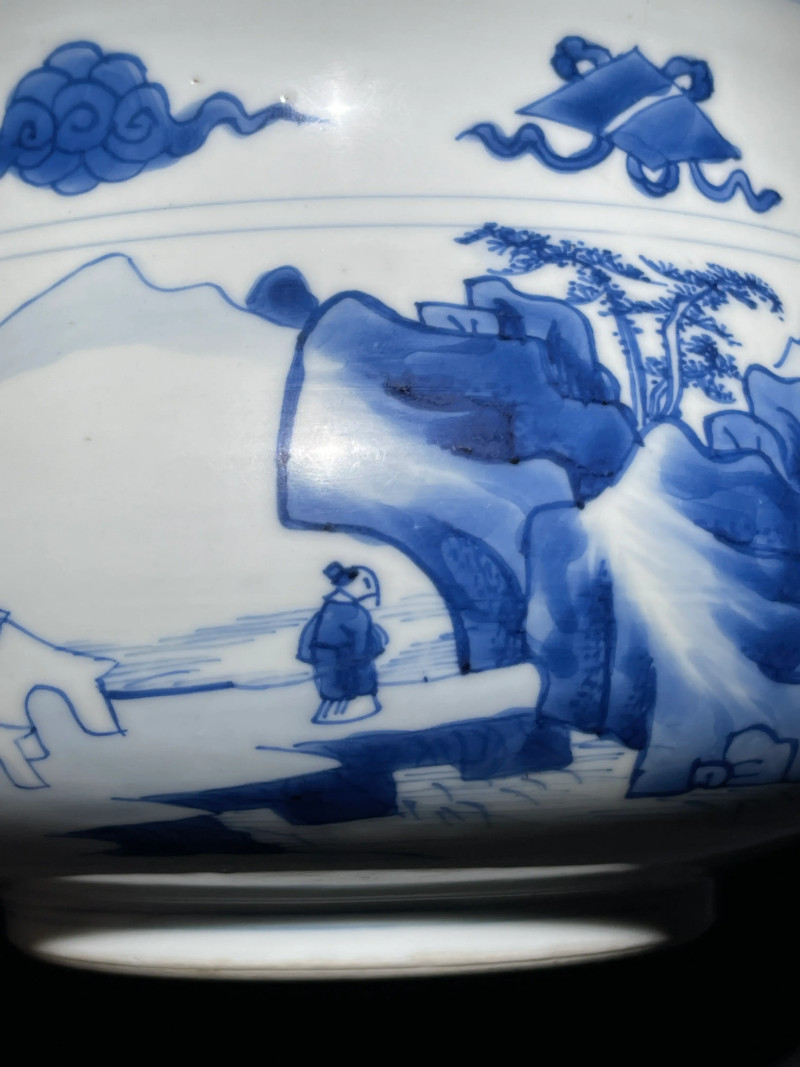 清康熙 青花山水纹香炉 - 图7