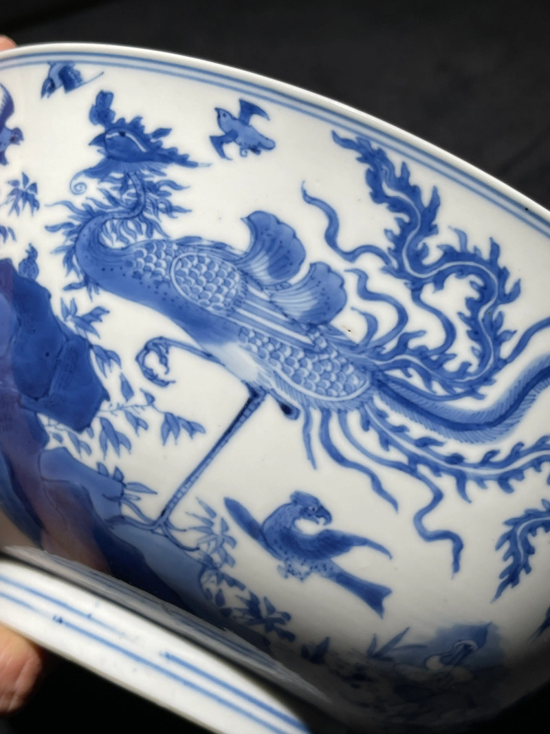 清康熙 青花百鸟朝凤纹大碗 - 图9