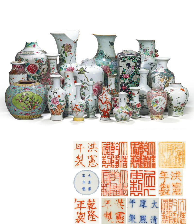 清代 粉彩花鸟纹瓶一组二十一件