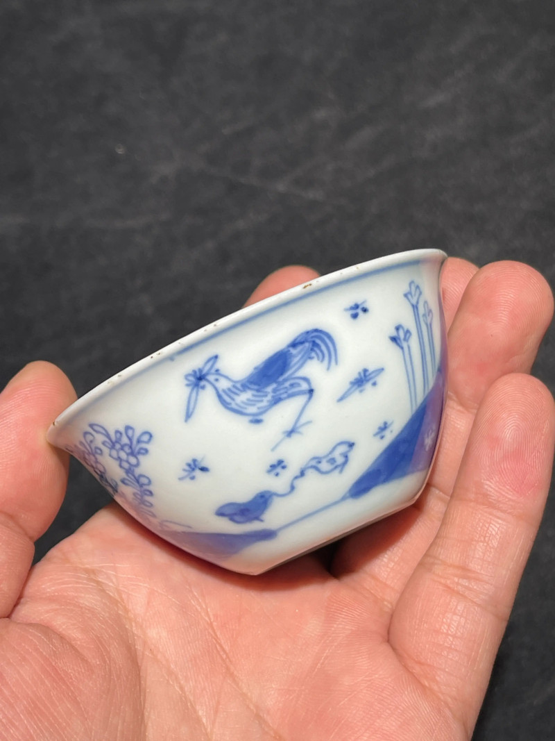 清雍正 青花鸡缸杯一对 - 图12