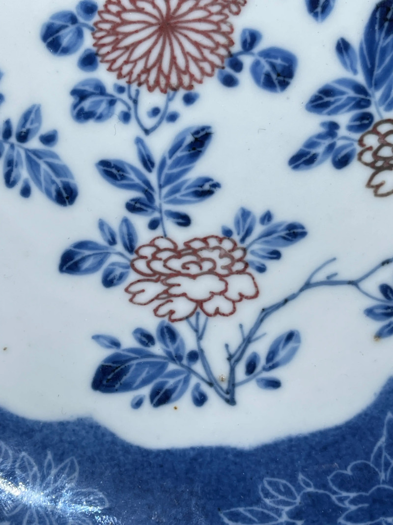 清康熙 青花釉里红花卉纹盘 - 图4