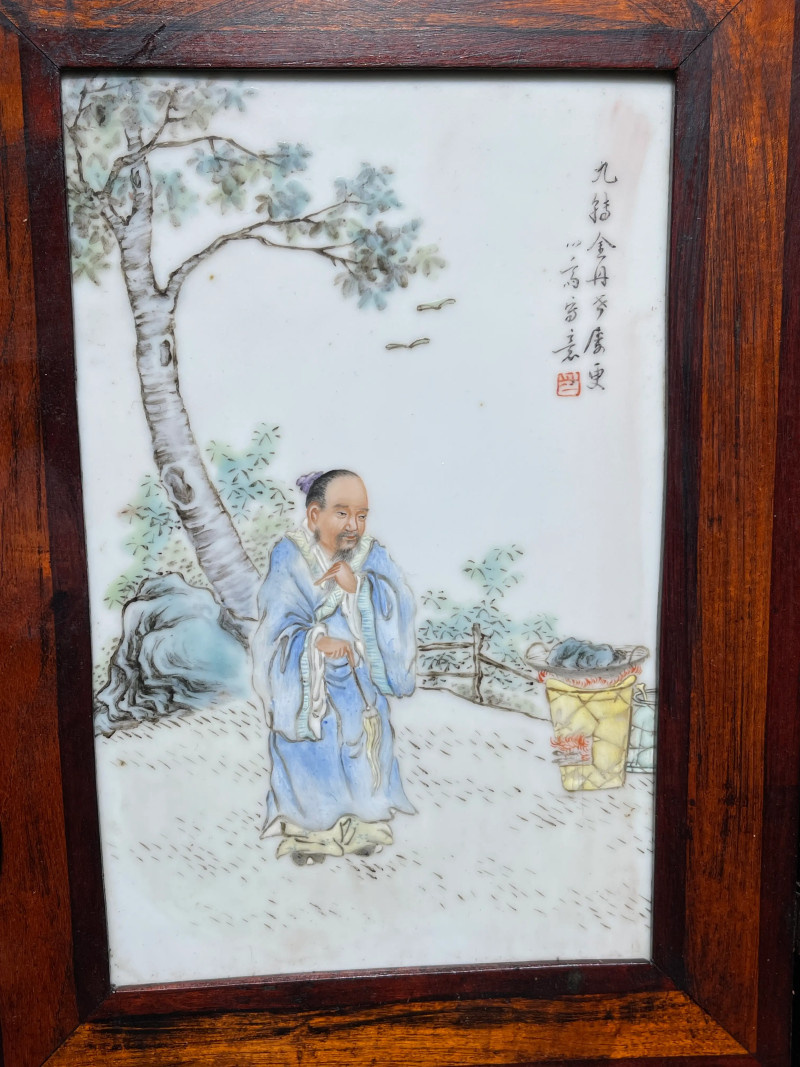 民国 粉彩神仙人物纹瓷板一组四件 - 图3