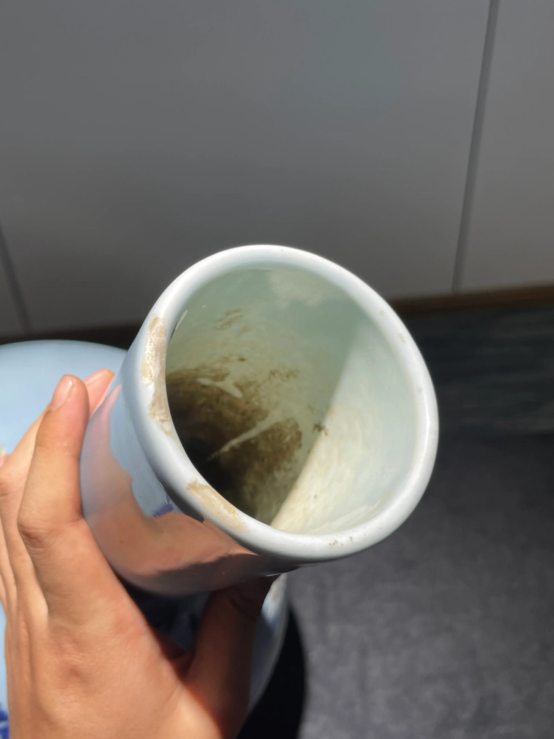 清乾隆 唐英风格天蓝地青花釉里红堆白双清图天球瓶 - 图9