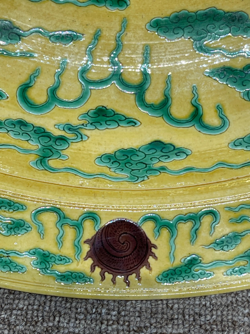 清光绪 黄地素三彩龙纹大盘 - 图10