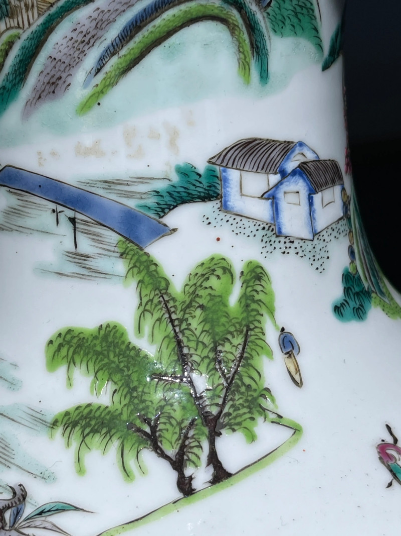 清晚期 粉彩隋炀帝观宫人跑马纹软棒槌瓶 - 图10