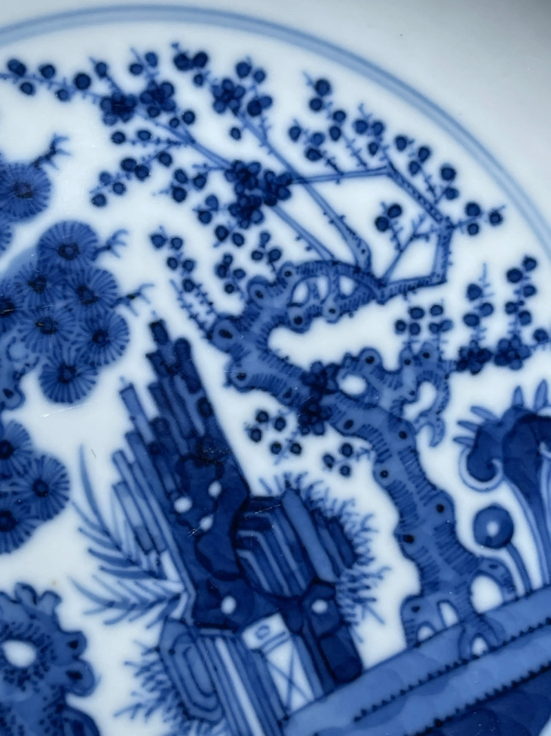 清同治 青花岁寒三友纹盘 - 图4