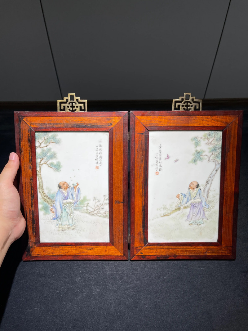 民国 粉彩神仙人物纹瓷板一组四件 - 图10