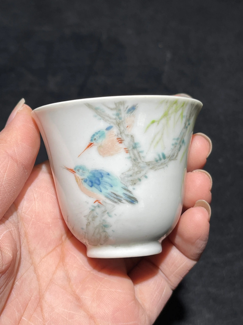 清光绪 浅绛彩花鸟纹杯一组三只 - 图21