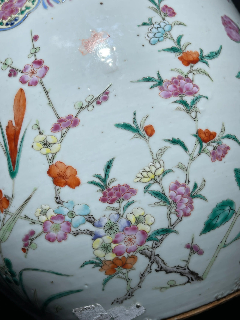 清晚期 粉彩花卉纹卷缸 - 图9