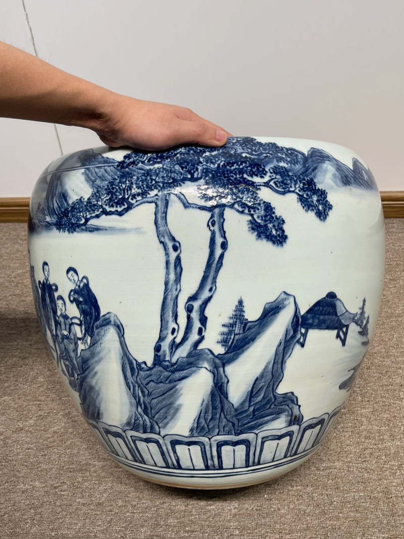 清中期 青花美人图大卷缸 - 图3