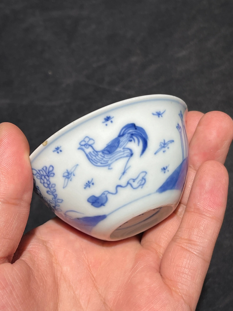 清雍正 青花鸡缸杯一对 - 图14