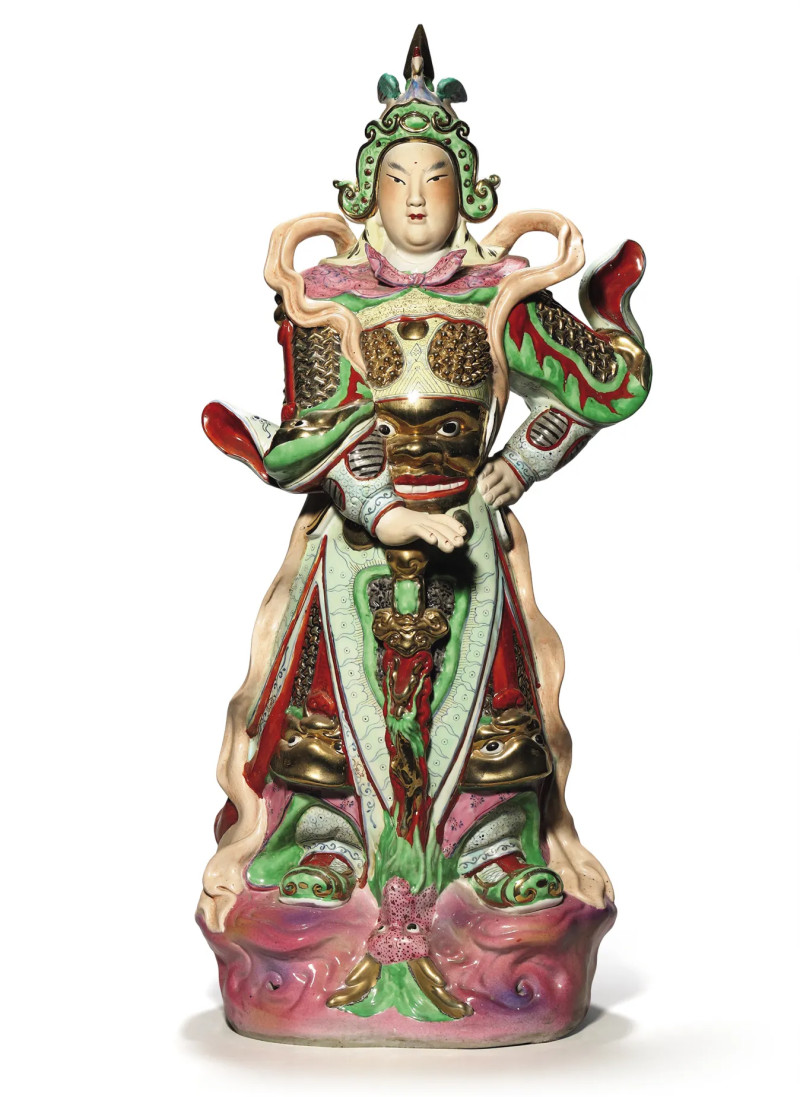 建国后 粉彩韦陀瓷塑
