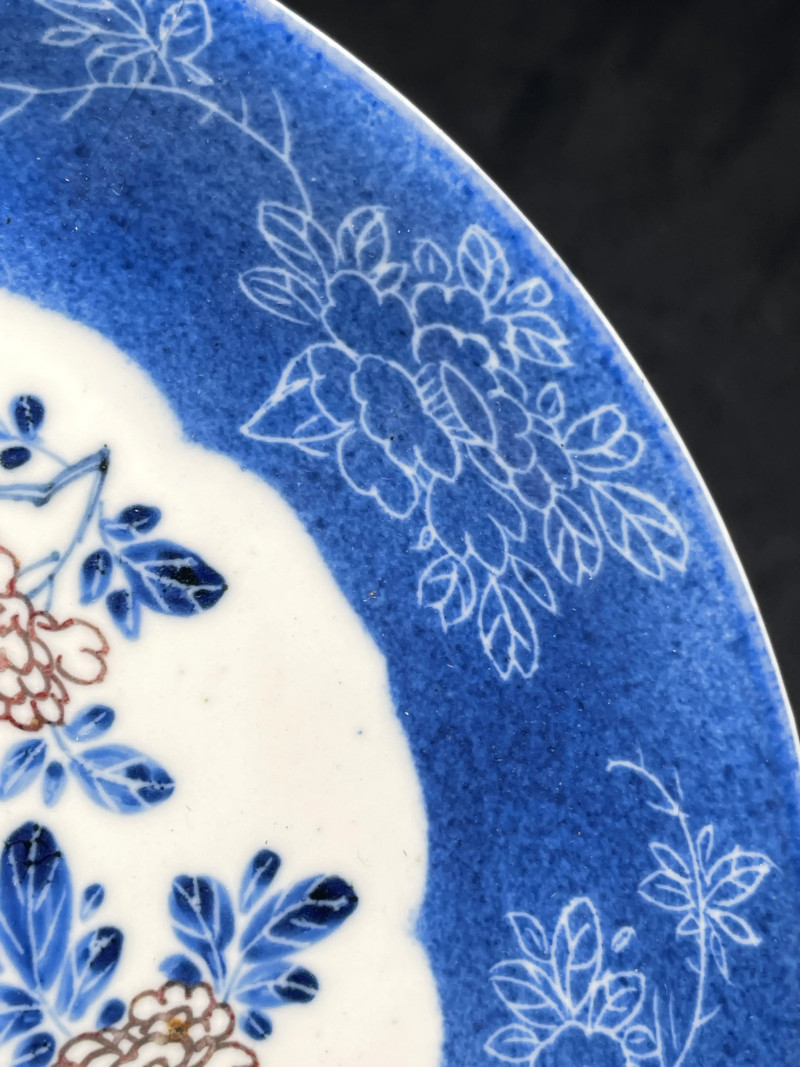 清康熙 青花釉里红花卉纹盘 - 图6