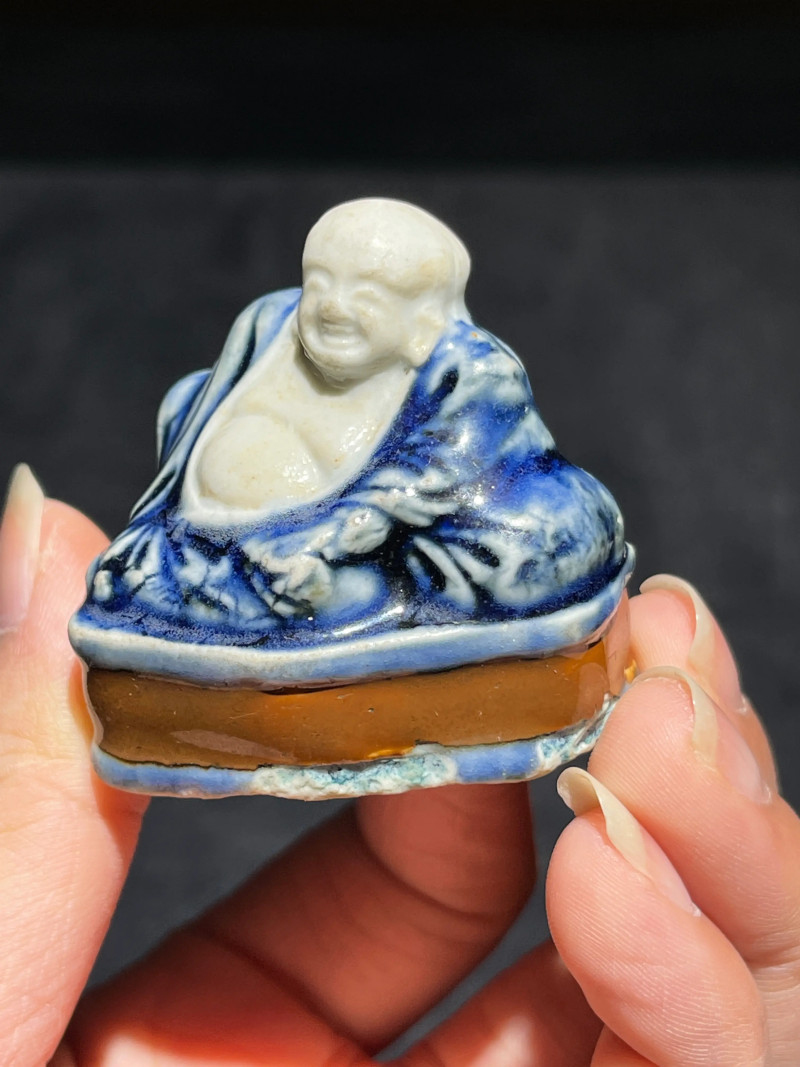 明代 青花、白釉弥勒佛两尊 - 图7