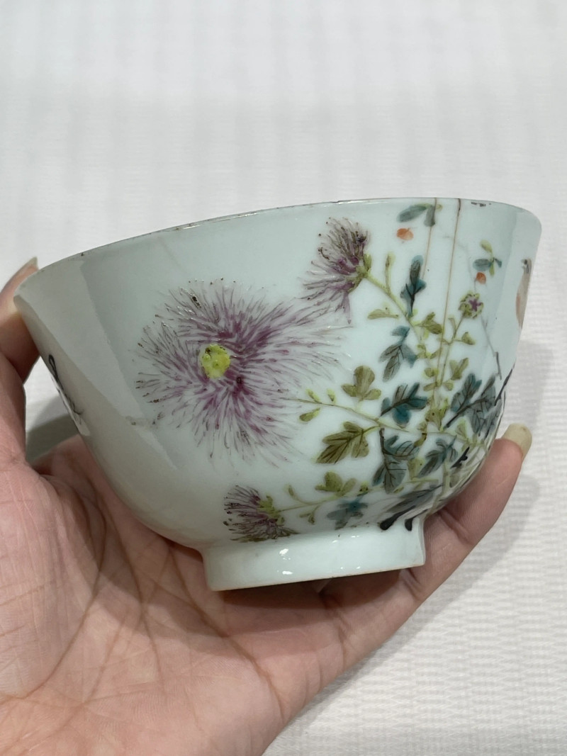 清晚期 浅绛彩碗、盘一组四件 - 图3