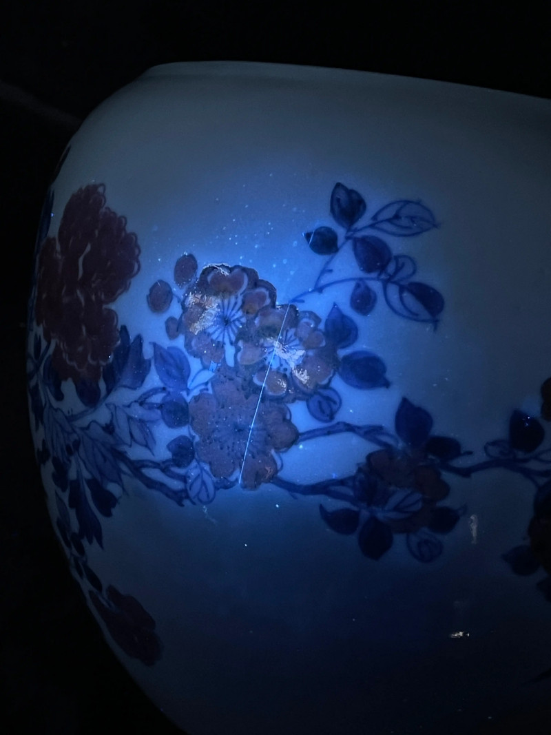 清康熙 青花釉里红凤凰牡丹纹卷缸 - 图19