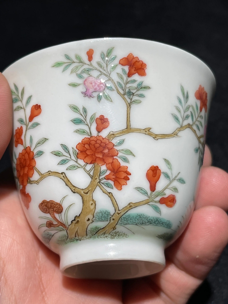 清道光 粉彩花卉诗文杯 - 图6