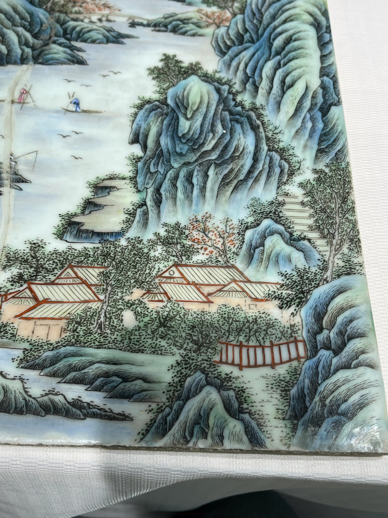 民国 粉彩人物、山水纹瓷板三件 - 图13