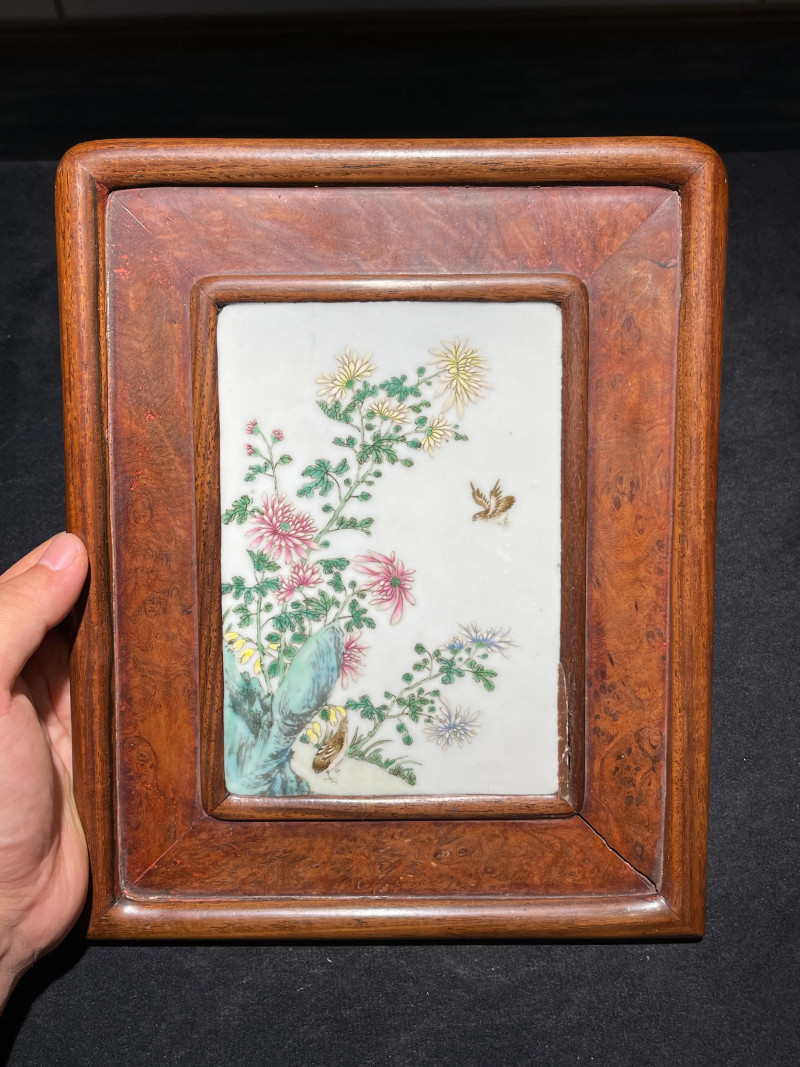 清乾隆 粉彩花鸟纹瓷板 - 图2