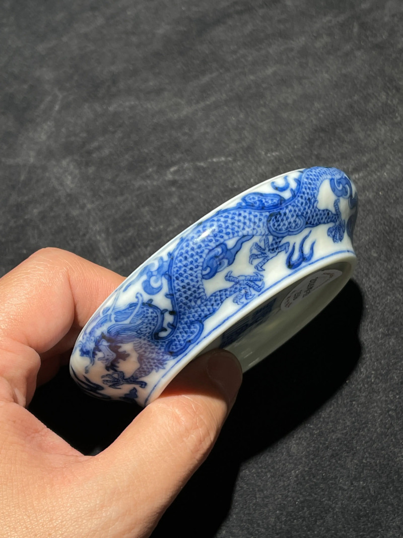 清道光 青花云龙纹水盂 - 图2
