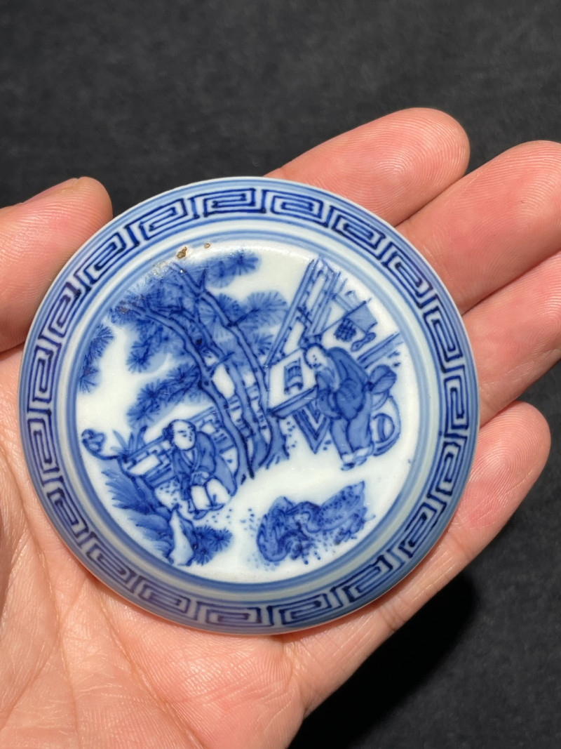 明末清初 青花羲之爱鹅纹印章座 - 图3
