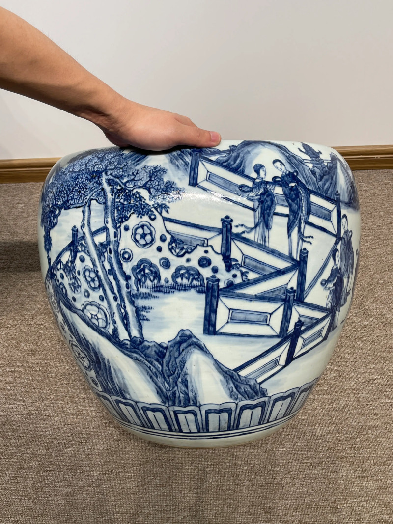 清中期 青花美人图大卷缸 - 图5