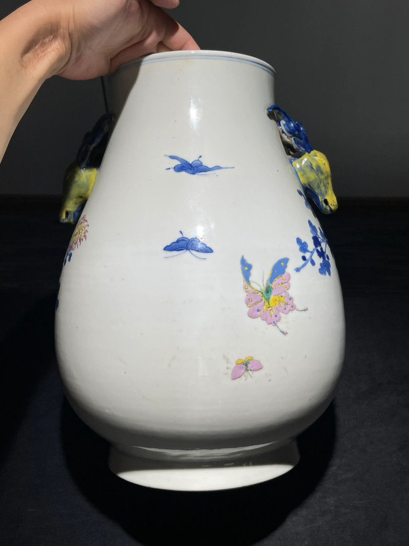清光绪 青花粉彩花卉纹鹿头尊 - 图4