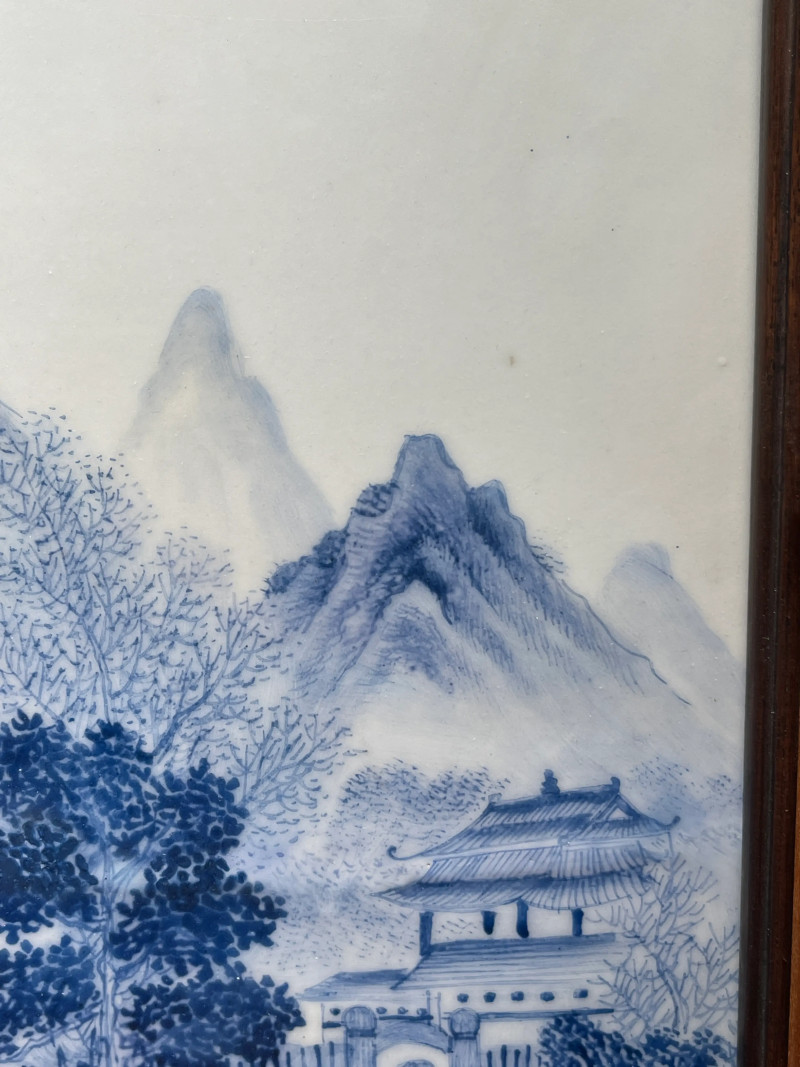民国 蓝料彩山水纹瓷板 - 图6