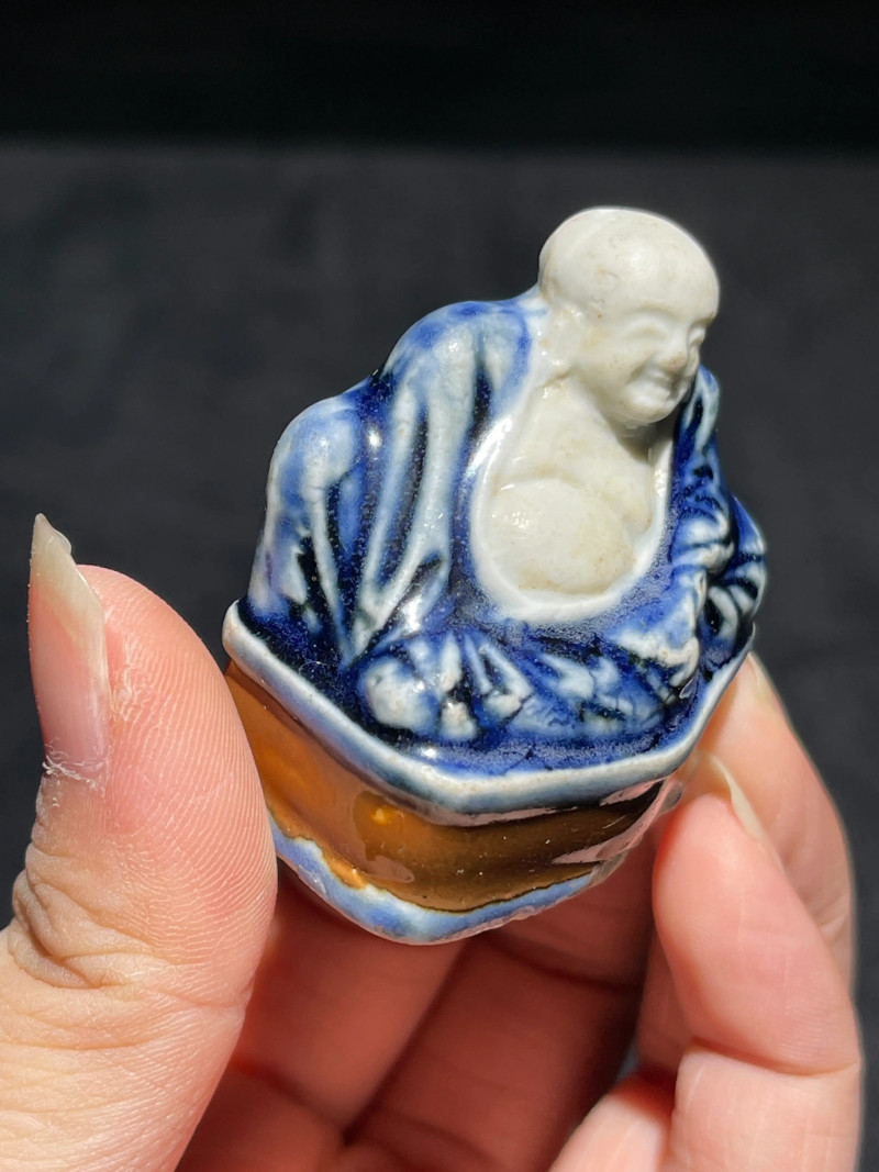 明代 青花、白釉弥勒佛两尊 - 图8