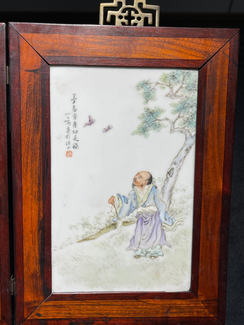民国 粉彩神仙人物纹瓷板一组四件 - 图13