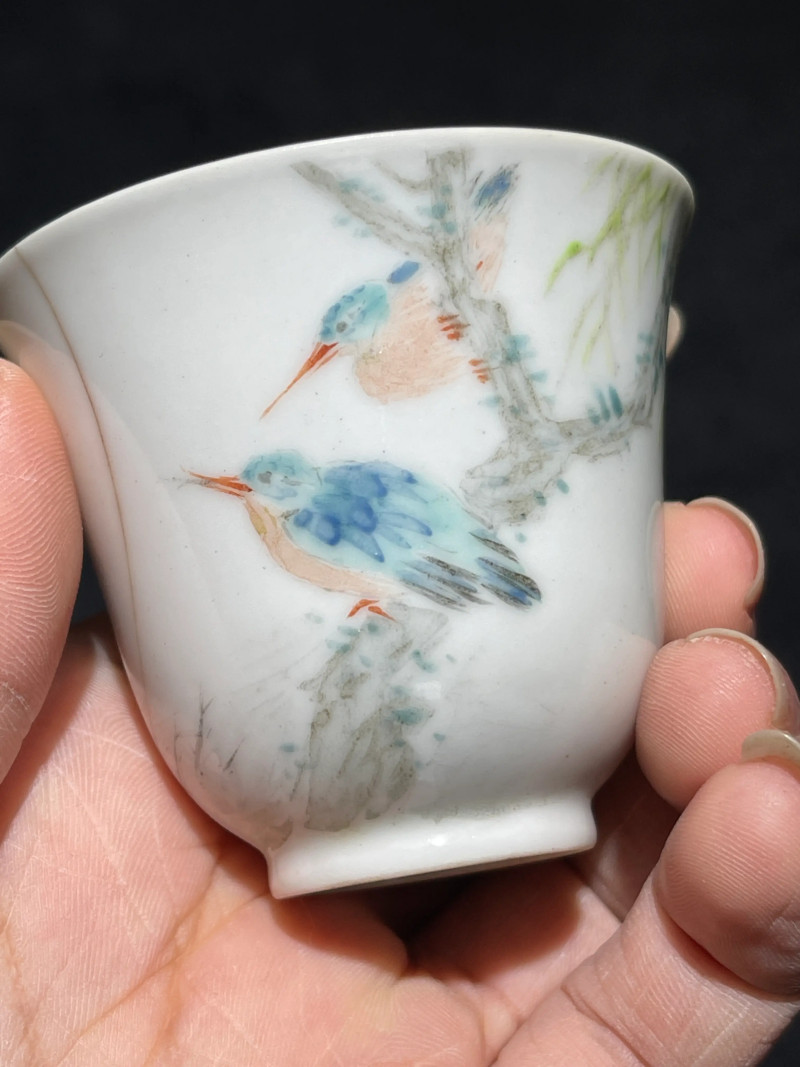 清光绪 浅绛彩花鸟纹杯一组三只 - 图24