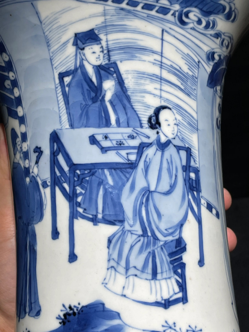 清康熙 青花人物纹凤尾尊 - 图6