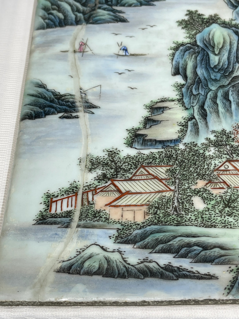 民国 粉彩人物、山水纹瓷板三件 - 图14