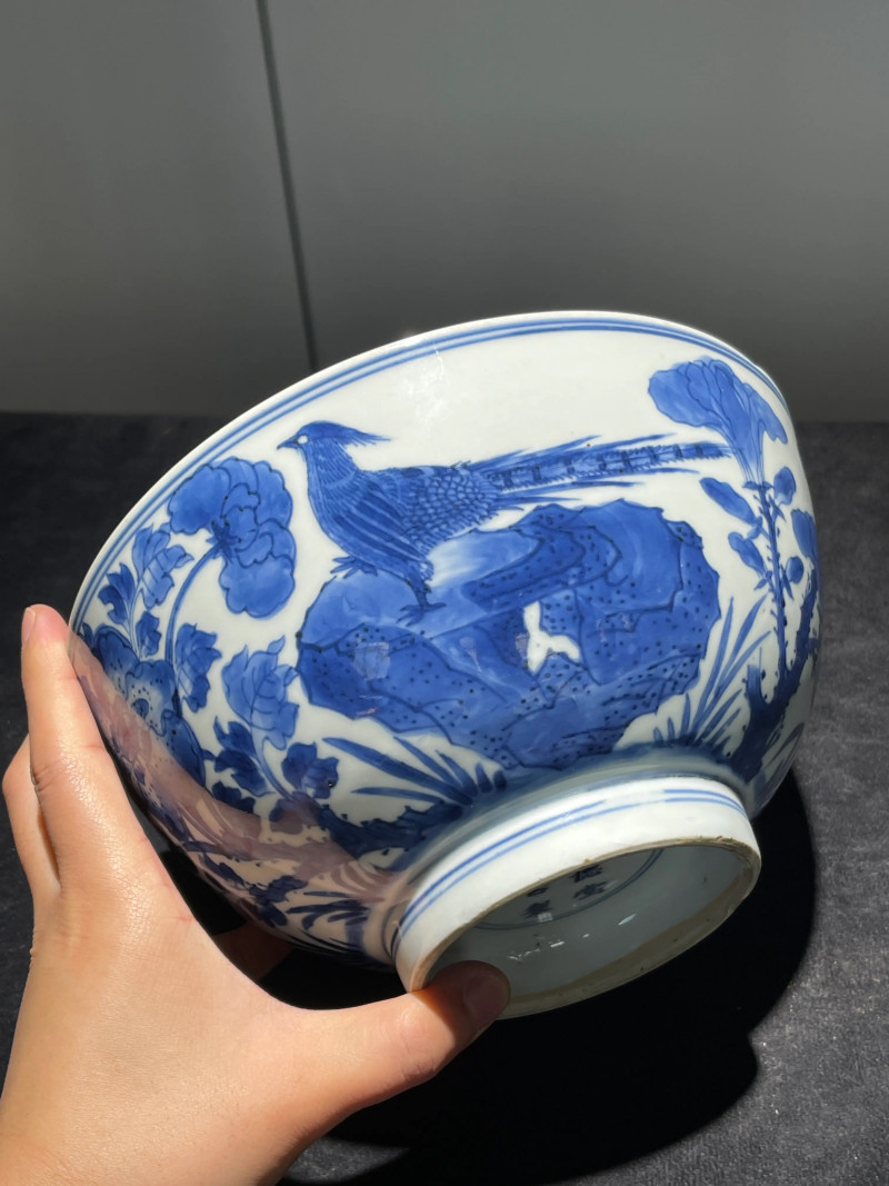 清康熙 青花富贵大吉纹碗 - 图2
