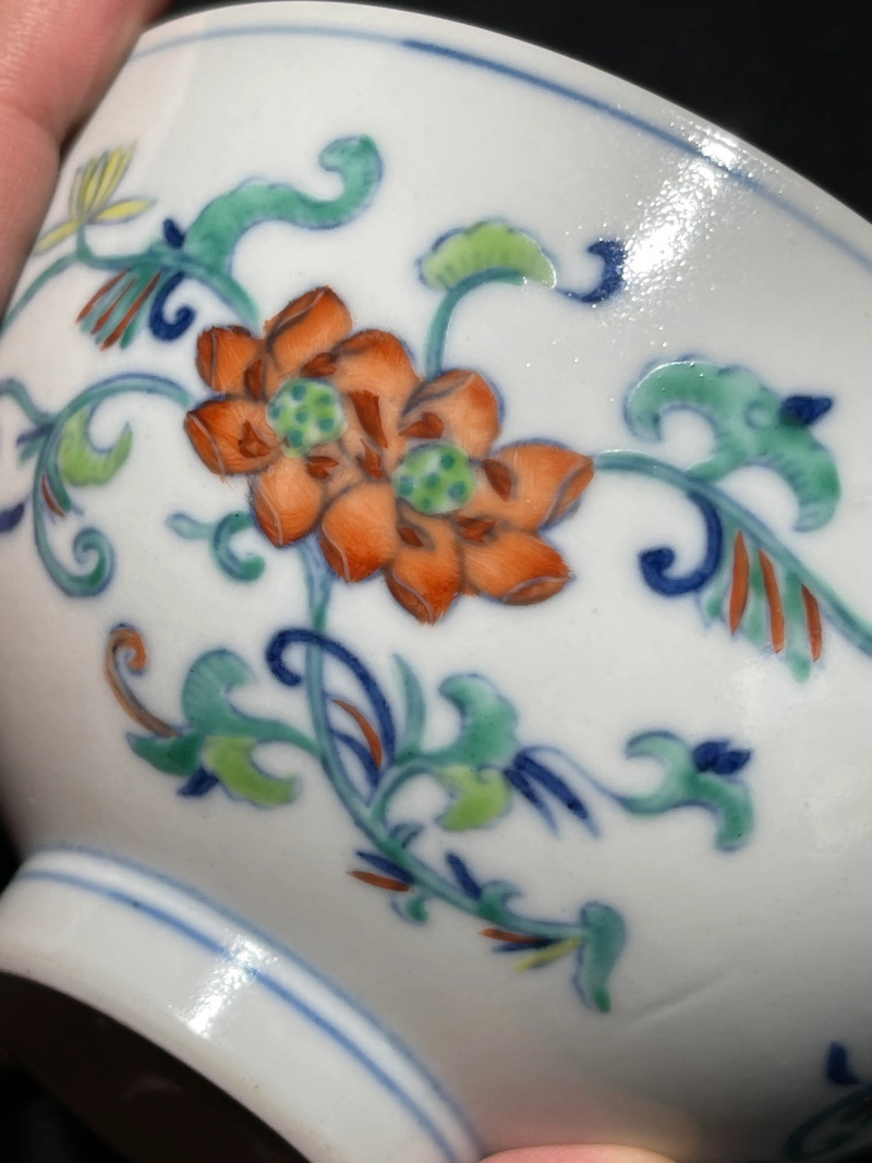 清道光 斗彩并蒂莲纹碗 - 图6