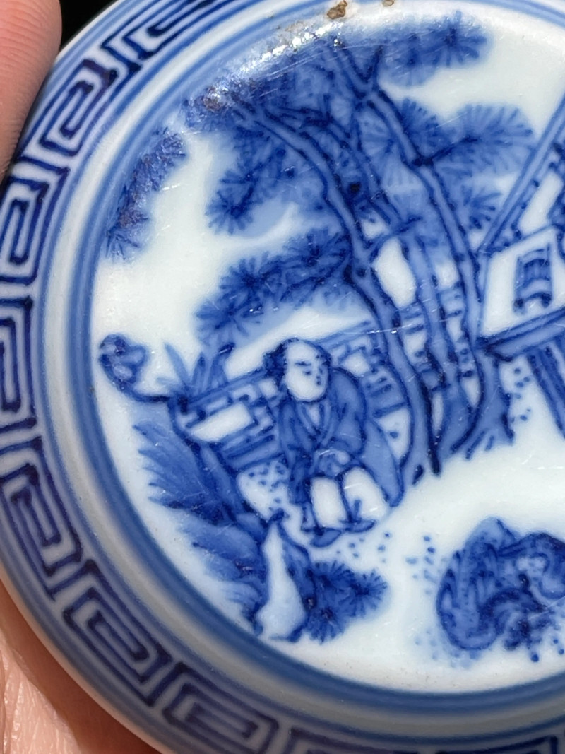 明末清初 青花羲之爱鹅纹印章座 - 图4