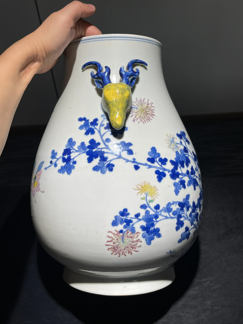 清光绪 青花粉彩花卉纹鹿头尊 - 图5