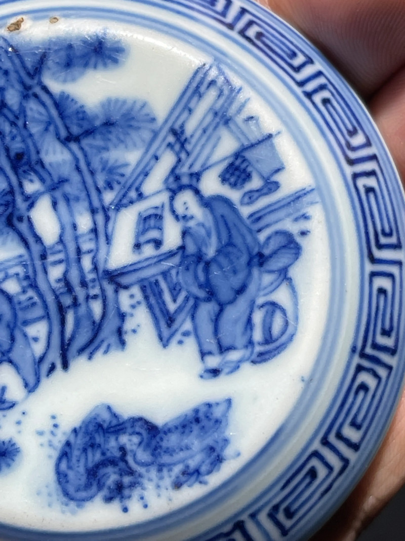 明末清初 青花羲之爱鹅纹印章座 - 图5