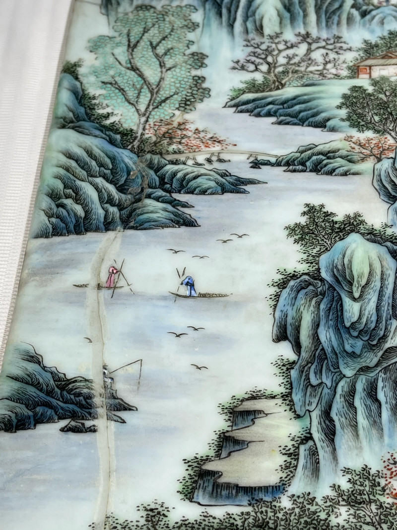 民国 粉彩人物、山水纹瓷板三件 - 图15