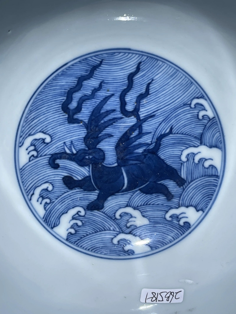 清道光 青花海八怪大碗一对 - 图9
