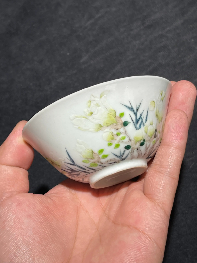 清道光 粉彩花卉纹杯 - 图3