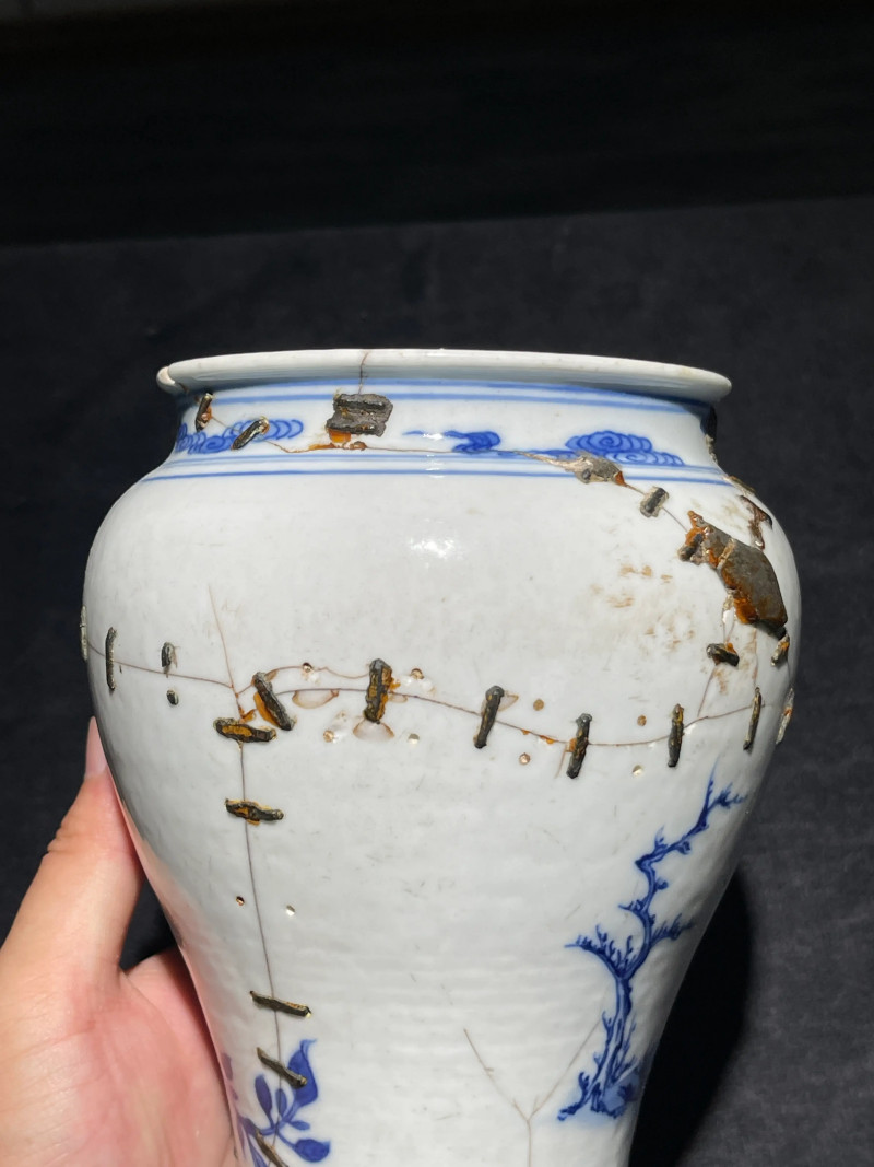 清乾隆 青花花鸟纹广口尊 - 图12