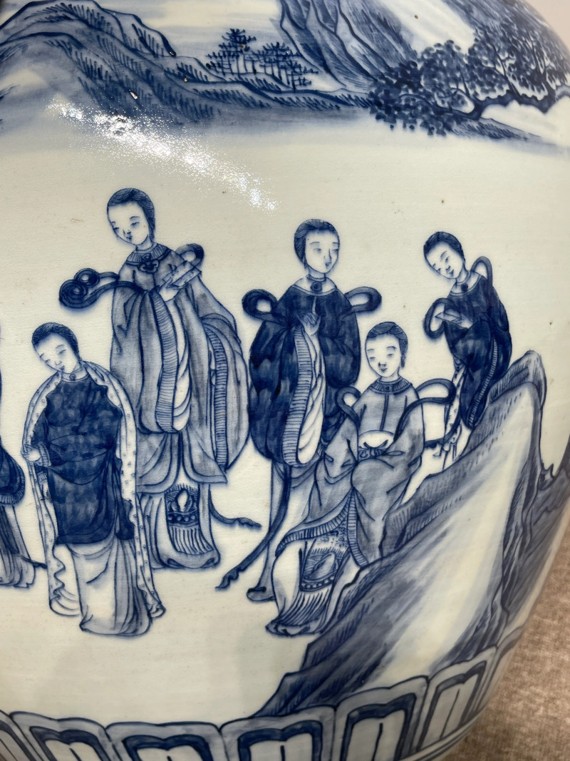 清中期 青花美人图大卷缸 - 图7