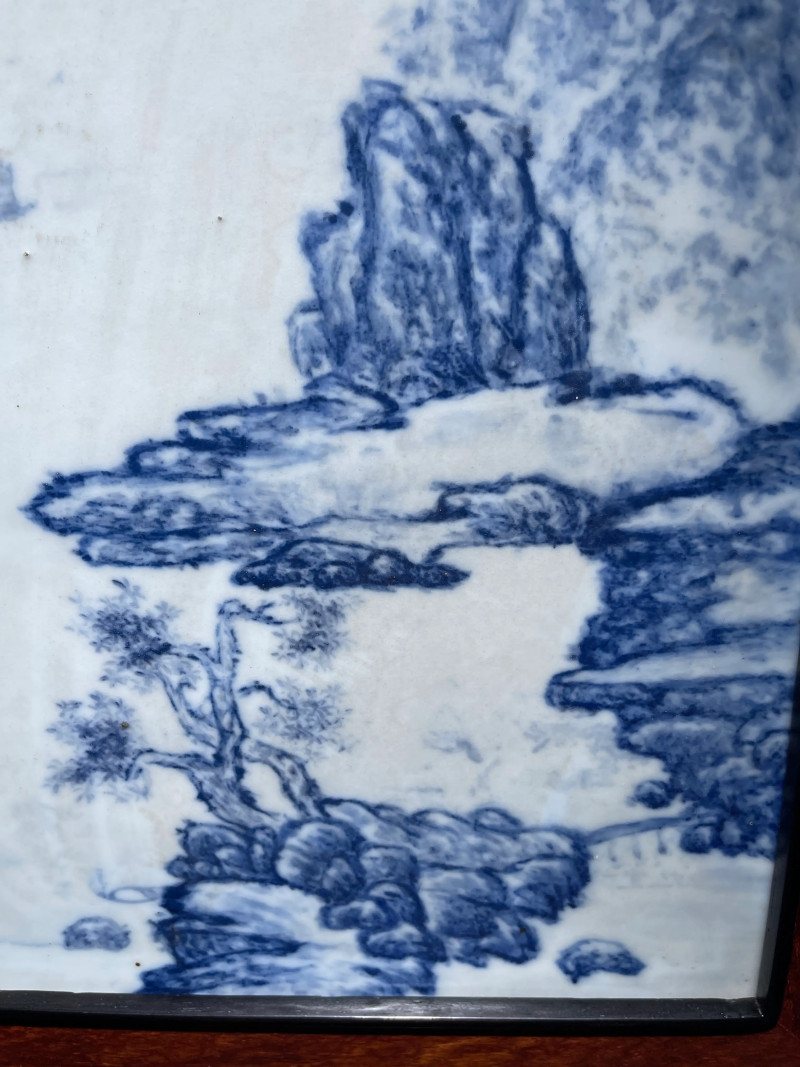 建国后 王步风格青花山水纹瓷板 - 图4
