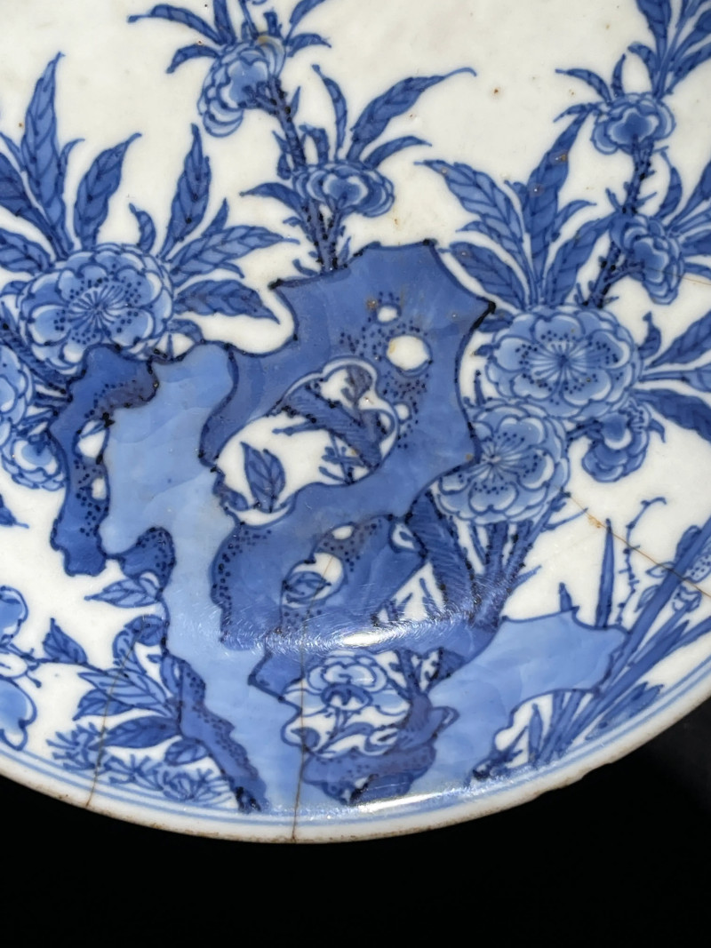清康熙 青花花鸟纹盘 - 图3