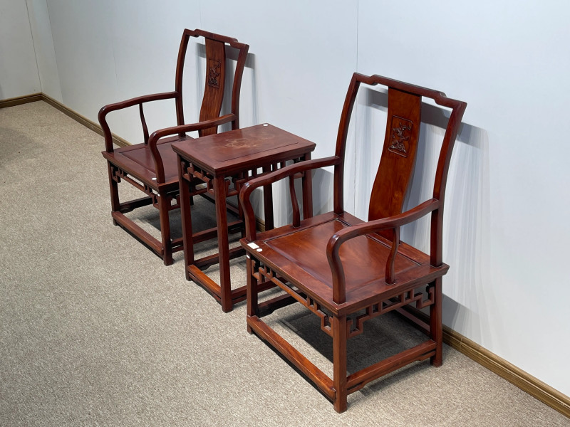 清 花梨木官帽椅一组三件 - 图7