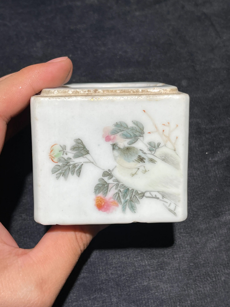 清晚期 浅绛彩花鸟纹温酒器 - 图2
